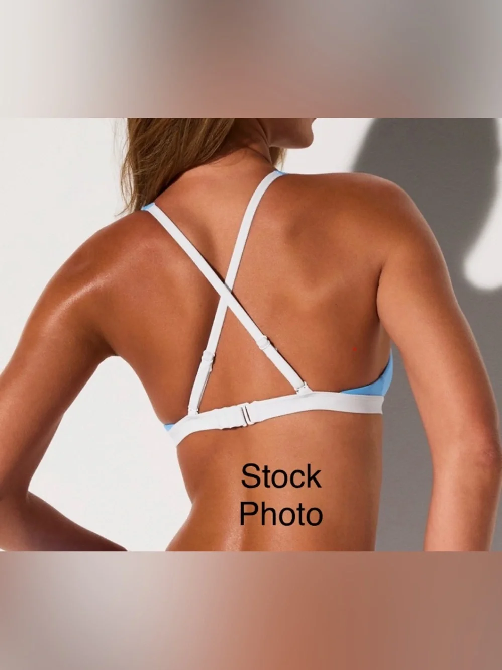 Fabletics Bright Blue Plunge Swim Top Bralette with White Band Bikini Top
